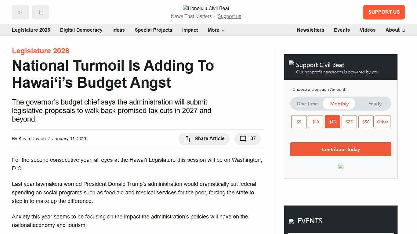 National Turmoil Is Adding To Hawaiʻi's Budget Angst - Honolulu Civil Beat