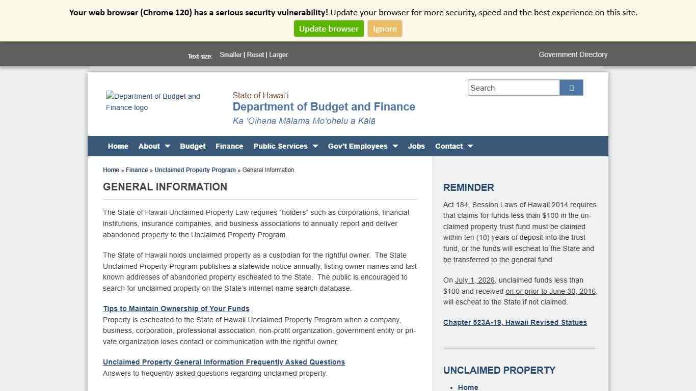 Department of Budget and Finance General Information