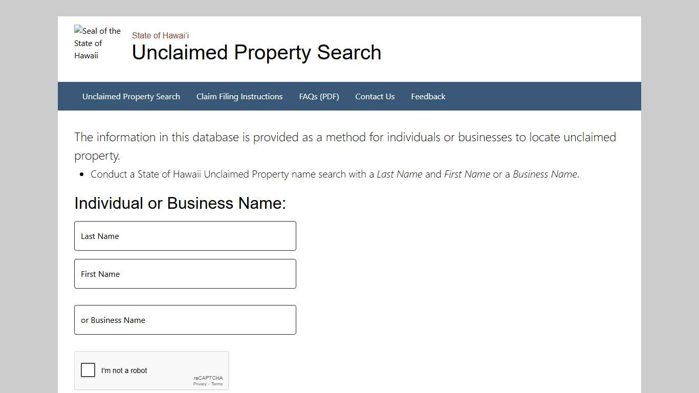 Department of Budget and Finance Unclaimed Property Search General Information